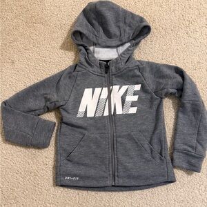 Nike Kids Gray Full-Zip Hooded Sweatshirt with White Logo
